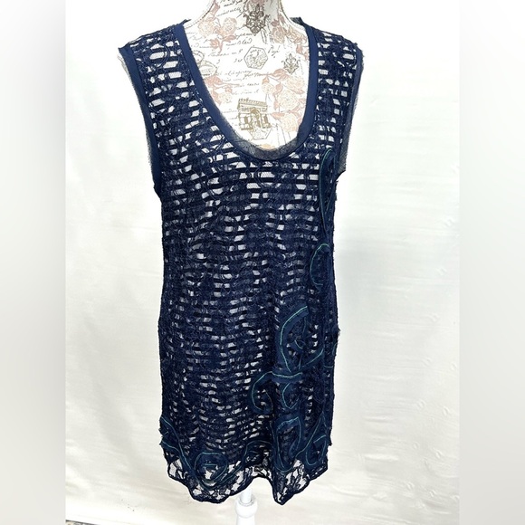 MEADOW‎ RUE for ANTHROPOLOGIE Navy blue lace tunic top size XL. - Picture 9 of 14